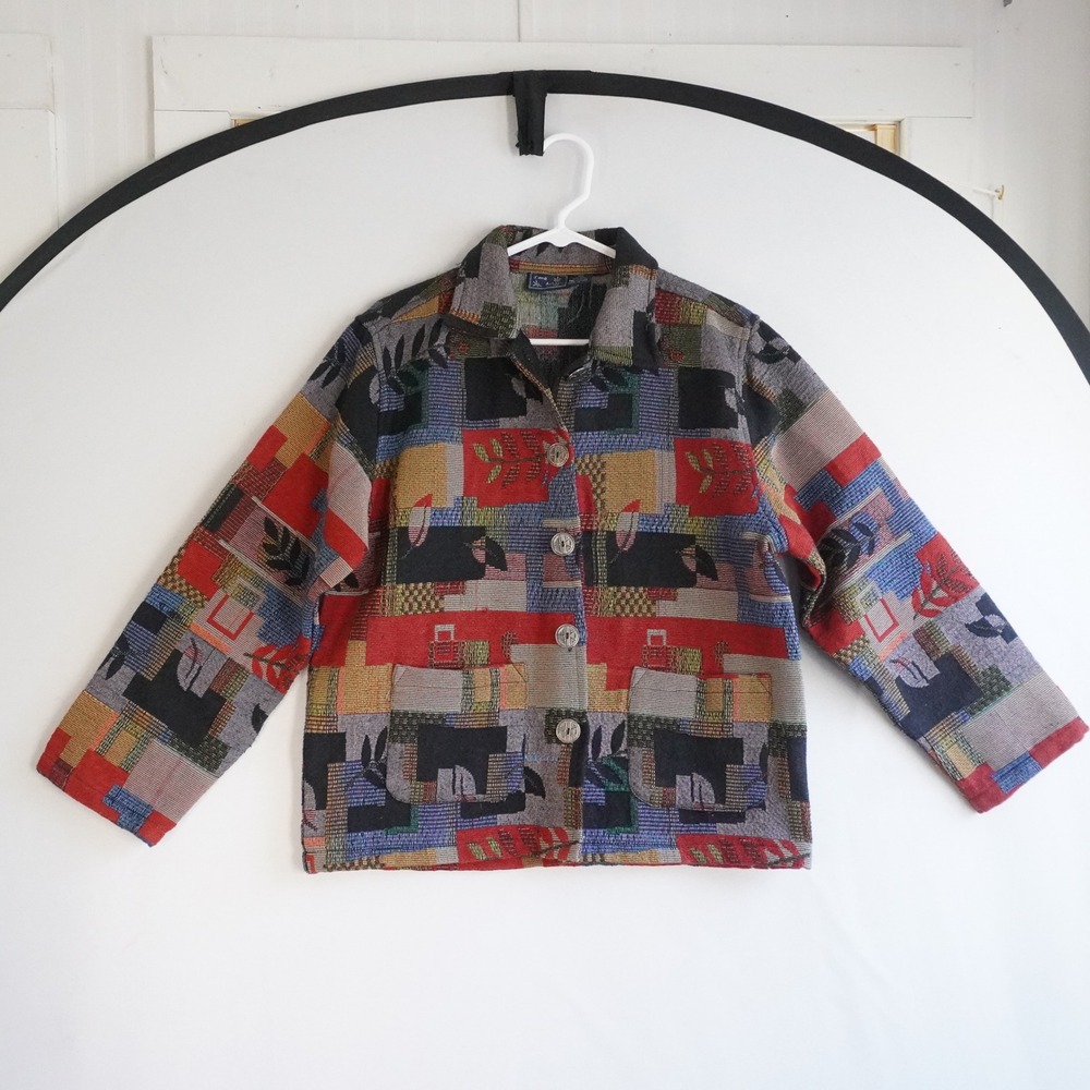 VTG Jane Ashley Tapestry Patchwork Button Front J… - image 1